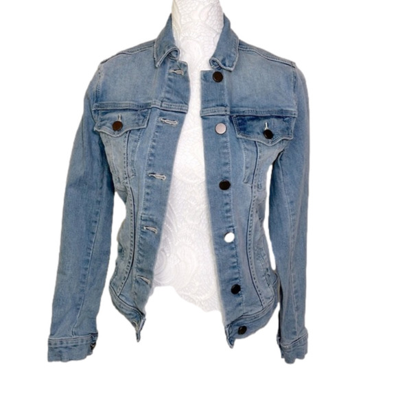 Bp Nordstrom Women’s Classic Light Blue Distressed Denim Jean Jacket -Sz XXSmall - Picture 1 of 8